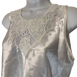 Cinema Etoile White Satin‎ Lace Trim Tank Top Lingerie Sleepwear Womens Medium